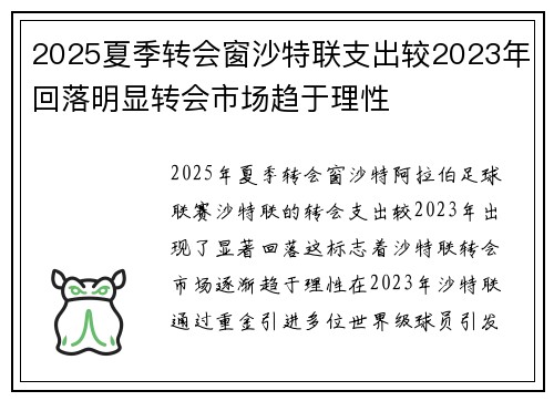 2025夏季转会窗沙特联支出较2023年回落明显转会市场趋于理性 2025夏季转会窗沙特联支出较2023年回落明显转会市场趋于理性